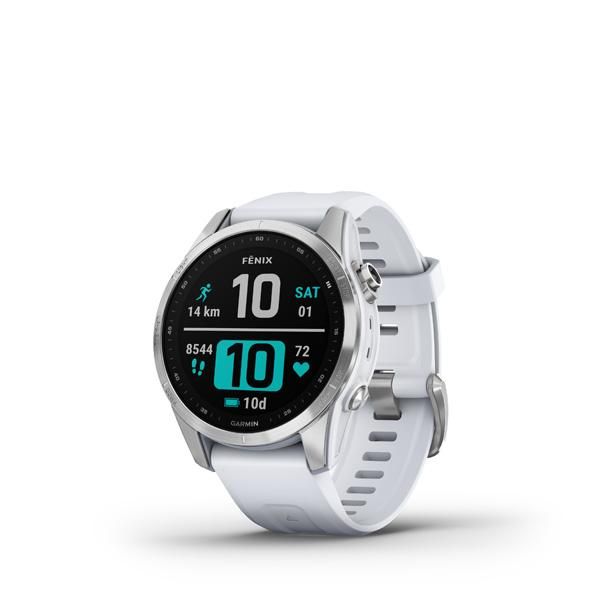 Garmin fenix 7S, Silver Stainless Steel, Whitestone Band