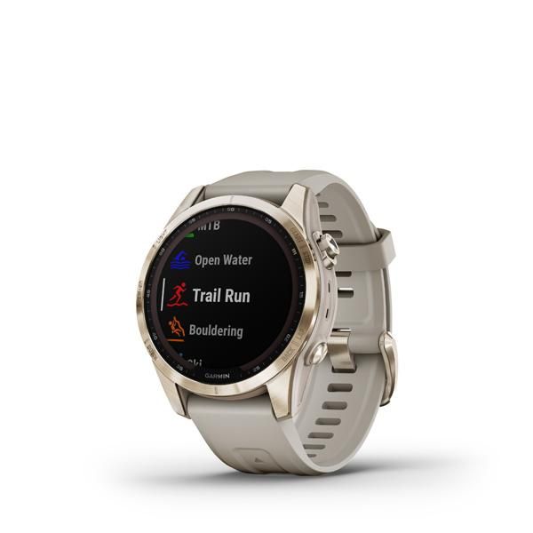 Garmin fenix 7S Sapphire Solar, Cream Gold Titanium, Light Sand Band